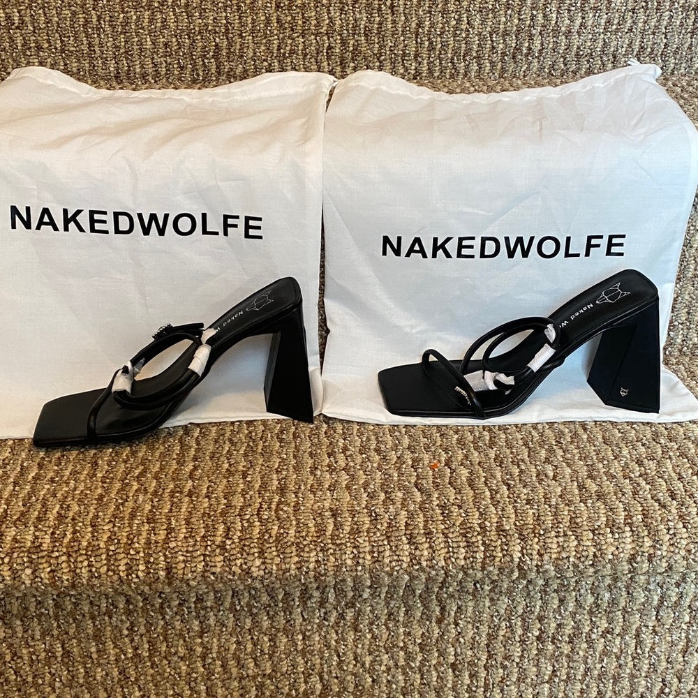 Naked Wolfe Black Strappy Block Heels
